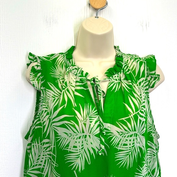 Julia Jordan - Bold Green Palm Leaf Pattern Sleeveless Tiered Maxi Dress SZ 10 - Picture 5 of 10